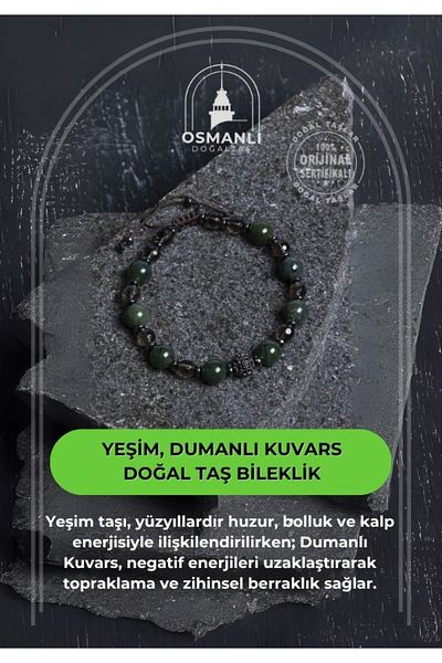 OSMANLI DOĞAL TAŞ Certified Jade, Smoky Quartz Natural Stone Bracelet