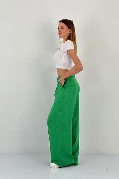 Miss Poem Women's Baggy Fit Wide Leg Palazzo Green Trousers