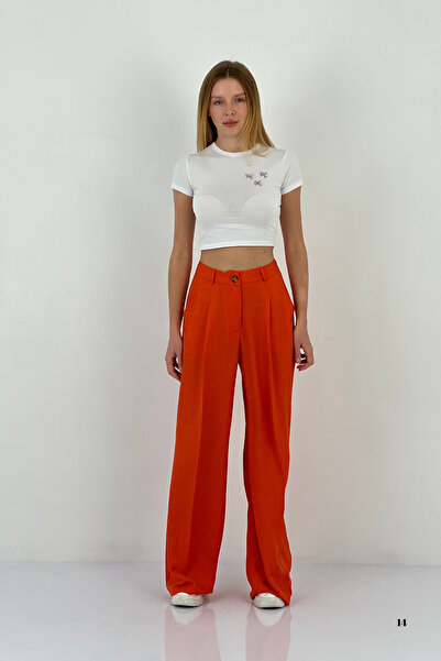 Miss Poem Women's Baggy Fit Wide Leg Palazzo Fuchsia Trousers