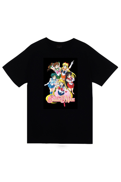 fame-stoned Tricou negru unisex 100% bumbac cu imprimeu Sailor Moon Anime