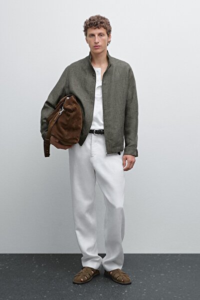 Massimo Dutti Soluk efektli dokulu keten karışımlı ceket