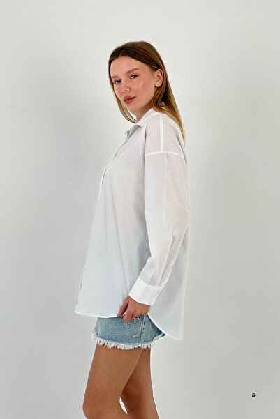 Miss Poem Γυναικείο φαρδύ καλοκαιρινό άνετο βασικό λευκό πουκάμισο με κουμπιά