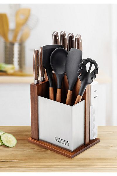 Carl Schmidt Sohn Knife Set In Wooden Stand With Kitchen Utensil 12 Pieces Soltau