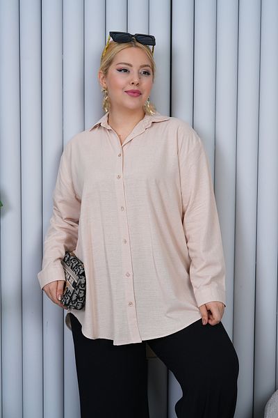 Patika Women's Plus Size Linen Casual Shirt – Beige
