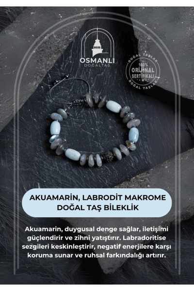 OSMANLI DOĞAL TAŞ سوار أكوامارين، أكوامارين، لابرادوريت مكرامية معتمد
