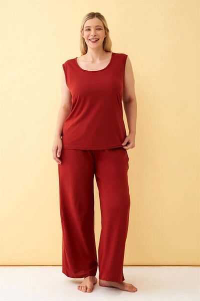 modaserdem Mdsrdm Women's Tile Large Size Combed Cotton Bottom Top Set
