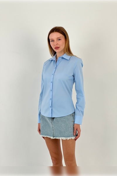 Miss Poem Cămașă albastră de bază, strânsă de vară, pentru femei