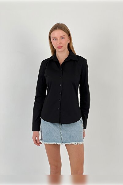 Miss Poem Women's Tight Summer Basic Black Shirt