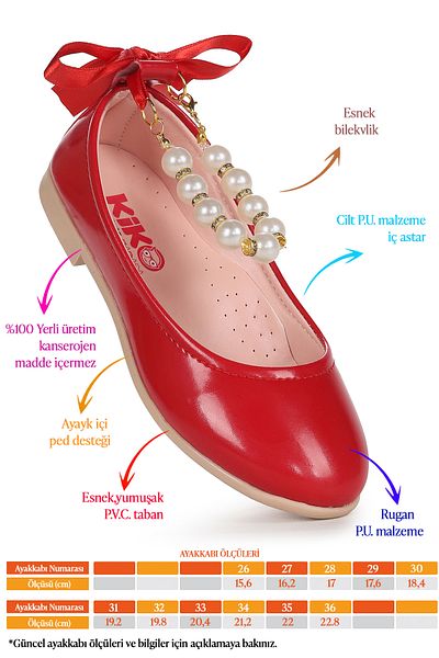 Kiko Kids Blanch Patent Leather Pearl Elastic Girls' Ballerina Shoes