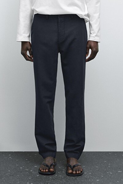 Massimo Dutti Pamuk ve keten karışımlı tapered fit pantolon