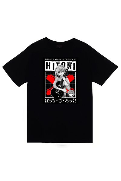 fame-stoned Bocchi the Rock Hitori Anime με στάμπα Unisex 100% βαμβακερό μαύρο μπλουζάκι