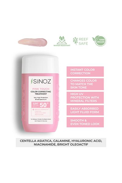 SİNOZ Pink Face Sunscreen - Instant Tone Equalizer, Moisturizer Spf50