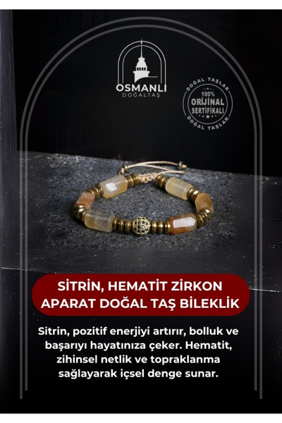 OSMANLI DOĞAL TAŞ سوار من الأحجار الكريمة الطبيعية من السيلينيوم والهيماتيت والزركون