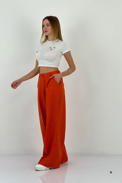 Miss Poem Women's Baggy Fit Wide Leg Palazzo Fuchsia Trousers