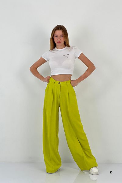 Miss Poem Women's Baggy Fit Wide Leg Palazzo Yellow Trousers