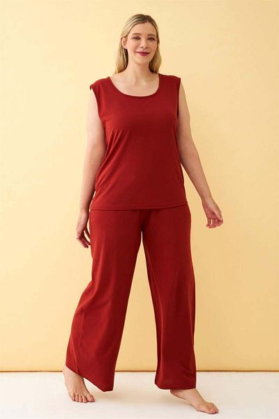 modaserdem Mdsrdm Women's Tile Large Size Combed Cotton Bottom Top Set