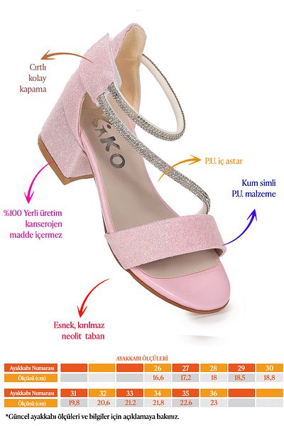Kiko Kids Pisar Sand Glitter Daily Fetiță Sandale Cu Toc 4 Cm Pantofi Rochie De Seară
