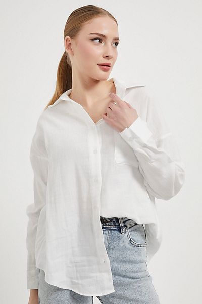 Arma Life Cămașă albă de vară de damă din muselină oversize cu buzunare