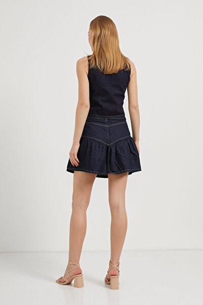 Arma Life Kadın Jeans Cepli Volanlı Lacivert Mini Kot Etek