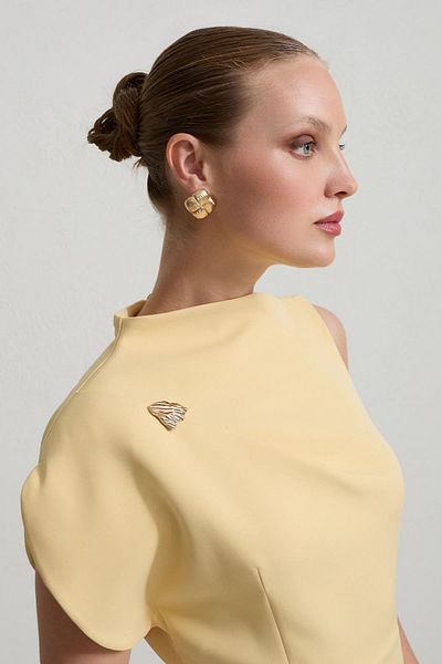Setre Rochie de lungime midi cu un singur umăr, galben unt
