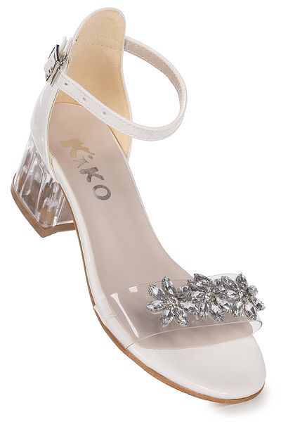 Kiko Kids Yangu Piele Lacuita Stone Fata 3 Cm Sandale Transparente Cu Toc Pantofi Rochie De Seara