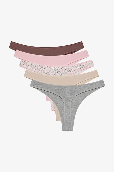 Penti Chiloți tanga din 5 piese multicolori Cute Blossom