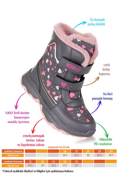 Kiko Kids Snowflake Velcro Girls Snow Boots Ανθεκτικά στο κρύο νερό