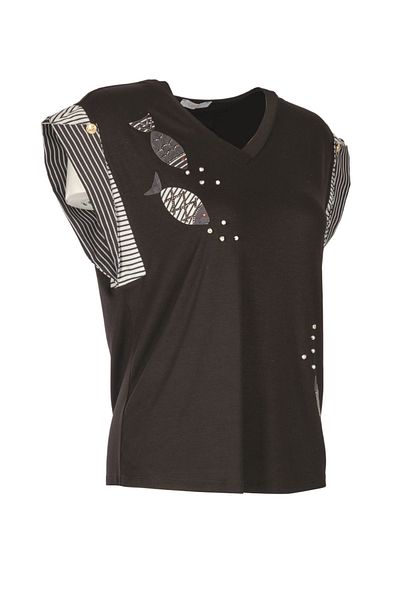 Vedi Minimalist V-Neck Women's T-Shirt - Fish Pattern - Short Sleeve