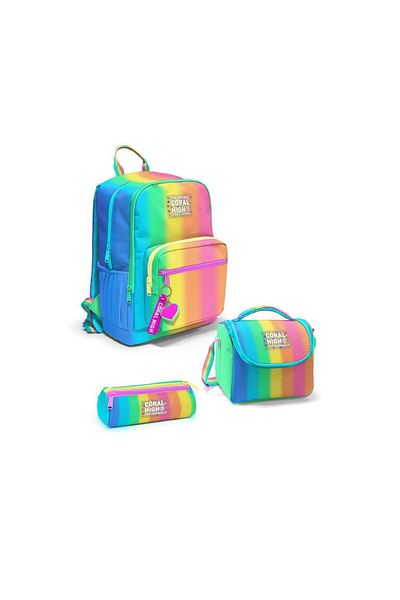 Coral High Colorful Striped 3-Piece School Bag Set Set23673