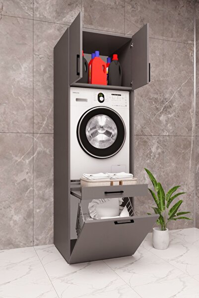 DEMİRBAL MOBİLYA Mdf Çamaşır Makinesi Kurutma Makinesi Dolabı Kirli Sepetli t...