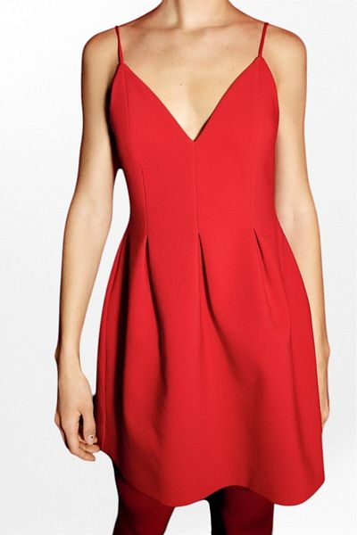 OLSAMODA Women's V-Necklace Thin Strap Pleated Blouse Dress