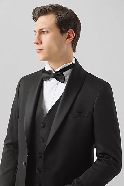 Twn Μαύρο Slim Fit Tuxedo - Μασίφ κοστούμι γαμπρού με γιλέκο