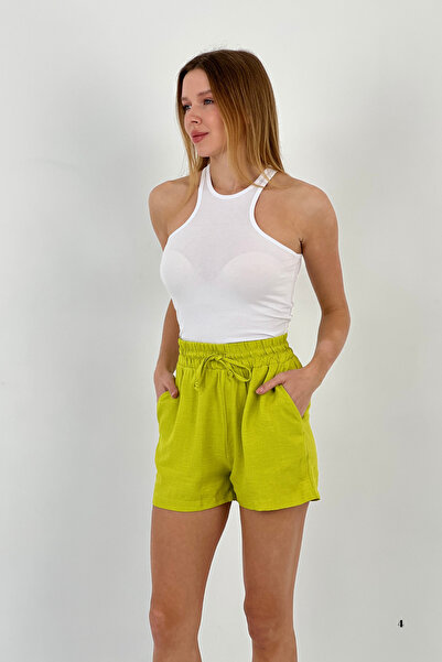 Miss Poem Women's Summer Comfortable Mini Green Shorts with Elastic Waist