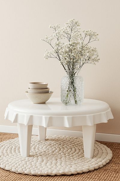 Living Round Plastic Floor Table – Wavy Edges, Lightweight & Ideal for Ground Seating