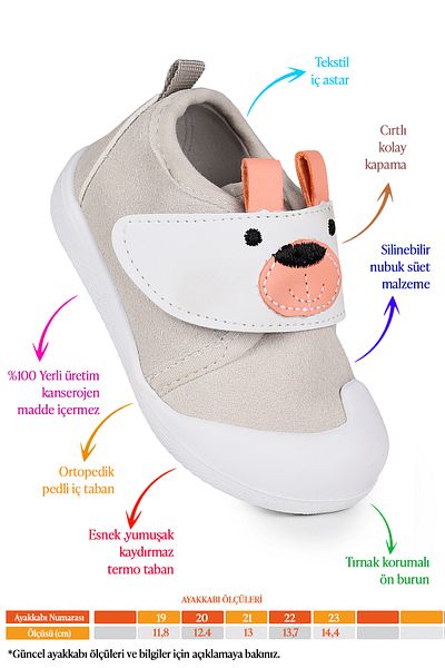 Kiko Kids Winni Baby Boy First Step Velcro Slippers Shoes