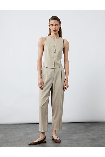 Koton Pocketed Pleated Detailed Belted Fabric Cigarette Pants