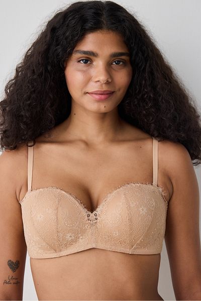 Penti Σουτιέν Push Up Lace Lace Beige Στράπλες