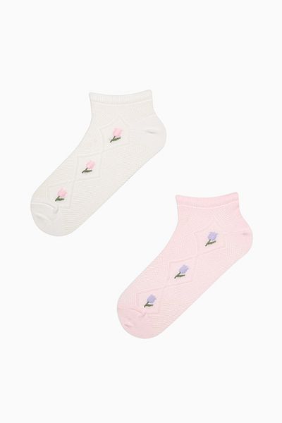 Penti Diamond Flower Pink White 2 Pack Booties Socks
