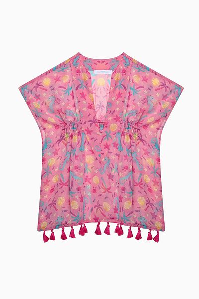 Penti Κοριτσίστικο Basic εμπριμέ κοντομάνικο Kaftan με λαιμόκοψη