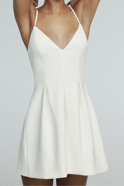OLSAMODA Women's V-Necklace Thin Strap Pleated Blouse Dress
