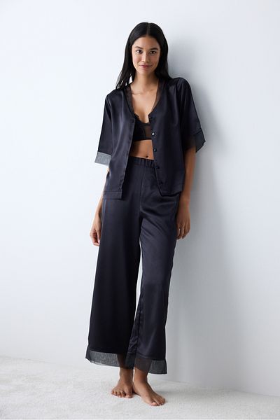 Penti Belle Satin Black Shirt Pants Pajama Set