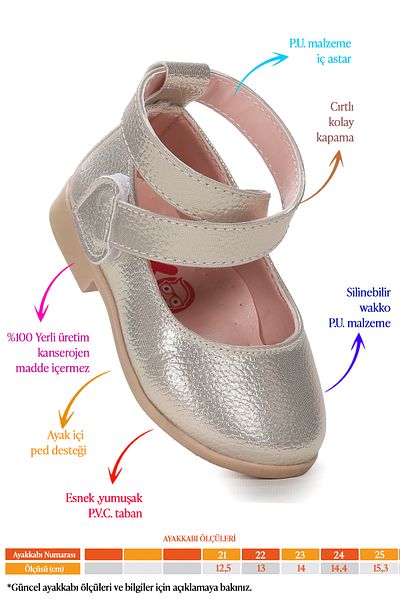 Kiko Kids Vakko Velcro Baby Girl Ballerina Shoes Arç 04