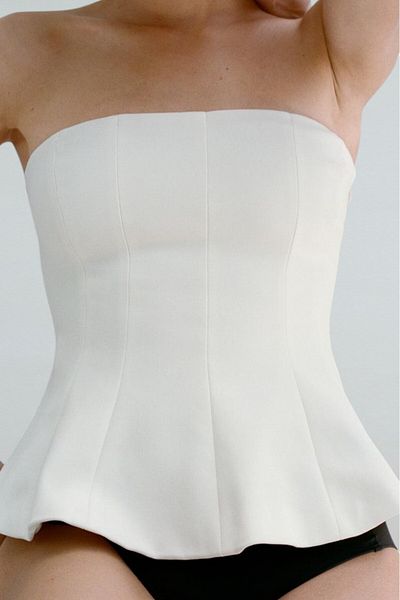 OLSAMODA Women's Strapless Peplum Bluz