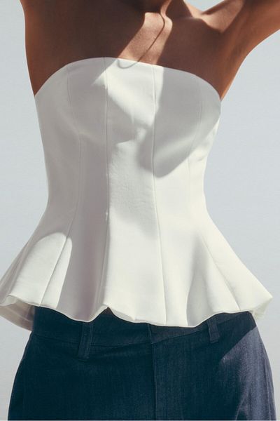 OLSAMODA Women's Strapless Peplum Bluz