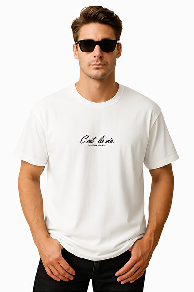 FANA تي شيرت C'est La Vie مكتوب كبير الحجم للرجال - خيارات الألوان بالأبيض وا...