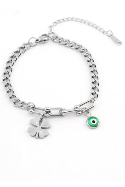 Alyas Aksesuar سوار من الفولاذ المقاوم للصدأ 316L مع خرز على شكل عين الحسد وو...