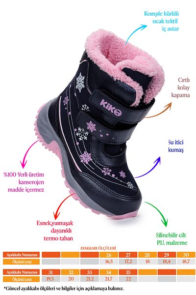 Kiko Kids Snowflake Velcro Girls Snow Boots Ανθεκτικά στο κρύο νερό