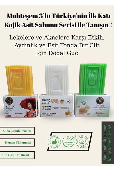 Sabuncu Hacı Solid Kojic Acid Soap, Anti-Blemish Kojic Acid Soap with Turmeric and Kojic Acid Effect 120 Gr