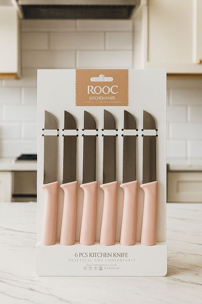 Rooc 6-Piece Kitchen Knife Set, Ultra Sharp, Pink