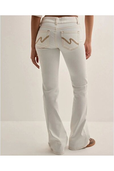 VibeGaia White Low Waist Bootcut Stitched Jeans